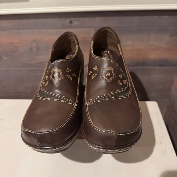 L'ARTISTE Women’s Burbank Clogs Brown size 43 US 11.5-12 Leather Hand Painted
