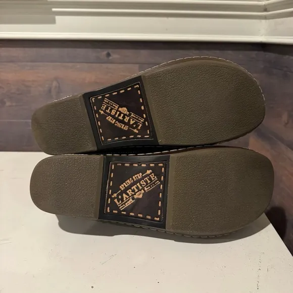 L'ARTISTE Women’s Burbank Clogs Brown size 43 US 11.5-12 Leather Hand Painted