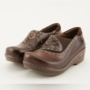 L'ARTISTE Women’s Burbank Clogs Brown size 43 US 11.5-12 Leather Hand Painted