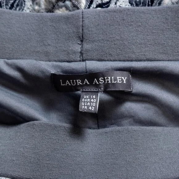 Laura Ashley Women’s Floral Skirt Textured Jacquard Grey Blue Stretch Lined 10