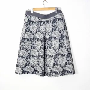 Laura Ashley Women’s Floral Skirt Textured Jacquard Grey Blue Stretch Lined 10