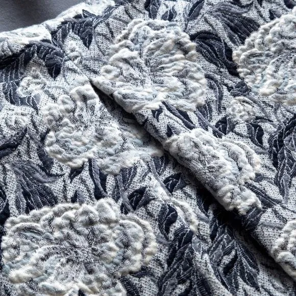 Laura Ashley Women’s Floral Skirt Textured Jacquard Grey Blue Stretch Lined 10