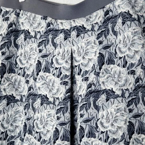 Laura Ashley Women’s Floral Skirt Textured Jacquard Grey Blue Stretch Lined 10