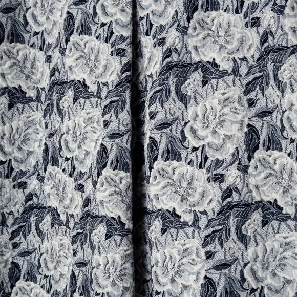 Laura Ashley Women’s Floral Skirt Textured Jacquard Grey Blue Stretch Lined 10