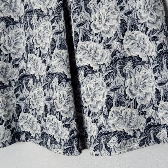 Laura Ashley Women’s Floral Skirt Textured Jacquard Grey Blue Stretch Lined 10