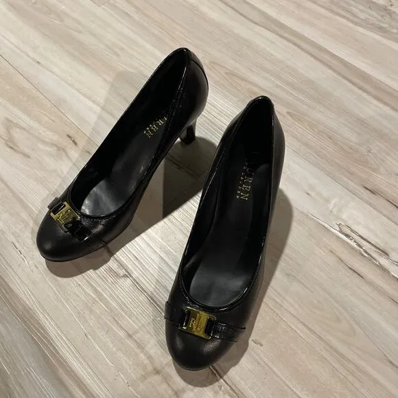 LAUREN Ralph Lauren class logo black pump heels size 6 B