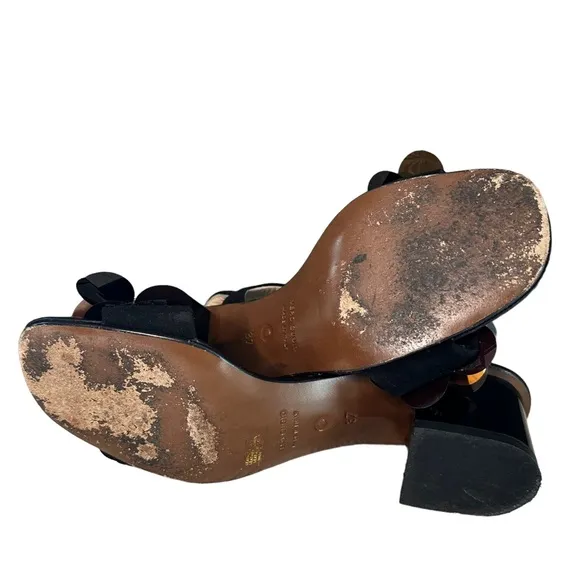 L’autre Chose | Black Open Toe Jeweled Block Heels Size 37