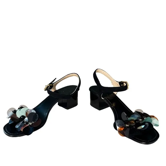 L’autre Chose | Black Open Toe Jeweled Block Heels Size 37
