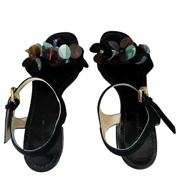 L’autre Chose | Black Open Toe Jeweled Block Heels Size 37
