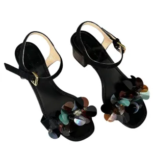 L’autre Chose | Black Open Toe Jeweled Block Heels Size 37
