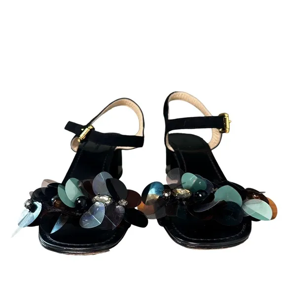 L’autre Chose | Black Open Toe Jeweled Block Heels Size 37