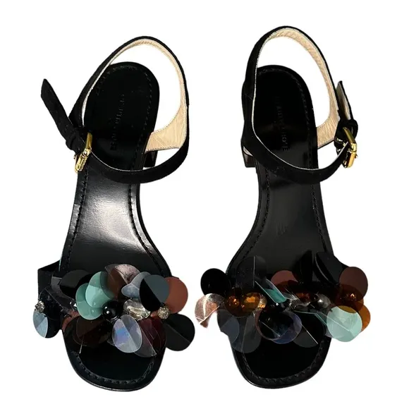 L’autre Chose | Black Open Toe Jeweled Block Heels Size 37