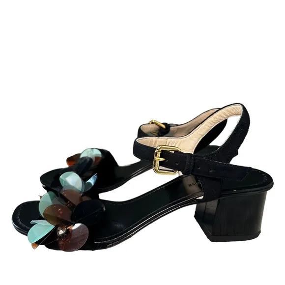 L’autre Chose | Black Open Toe Jeweled Block Heels Size 37