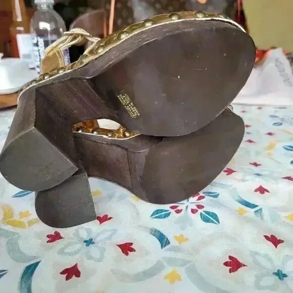 L’autre Chose Gold Leather 5in Platform  Clogs Size 38 /7.5 US Made in Italy