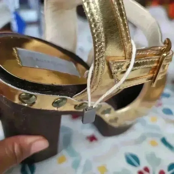 L’autre Chose Gold Leather 5in Platform  Clogs Size 38 /7.5 US Made in Italy