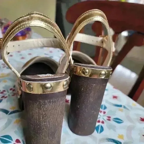 L’autre Chose Gold Leather 5in Platform  Clogs Size 38 /7.5 US Made in Italy