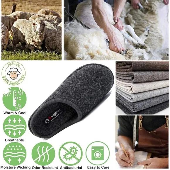 LE KAPMOZ Organic Merino Wool Warm Slip On House Slippers Breathable Clog