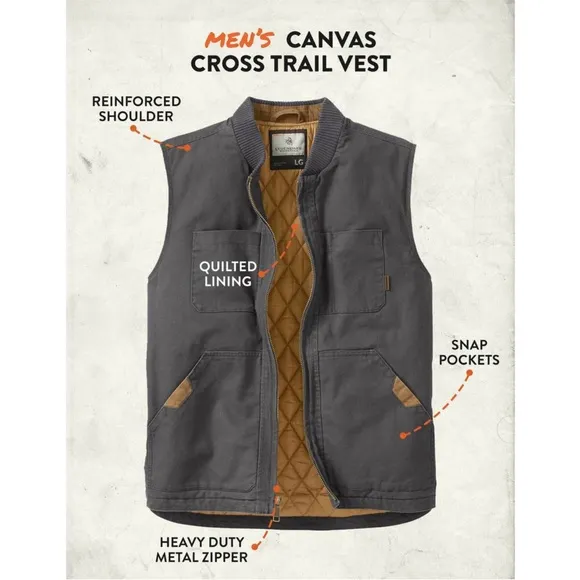 Legendary Whitetails Canvas Cross Trail Workwear Vest Mens XL Tall Charcoal Gray