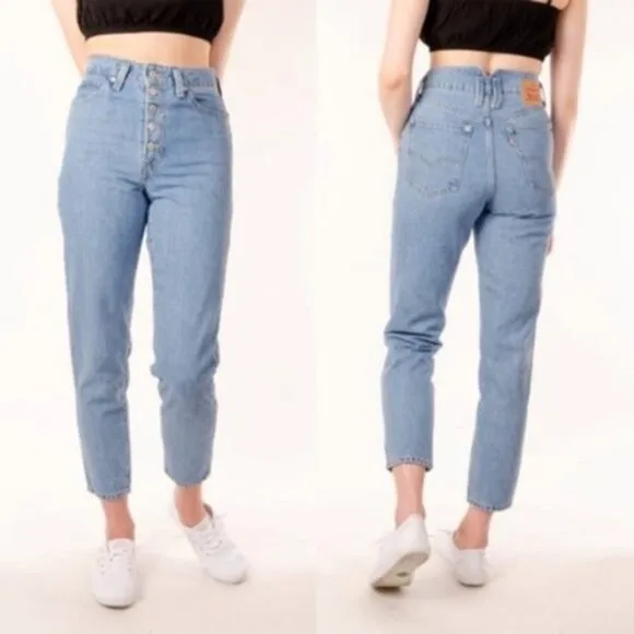 Levi’s Notch Mom Jeans Light Indigo Stonewash Blue Button Fly Tapered Ankle