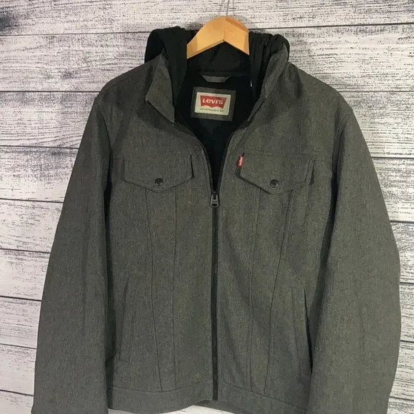 Levi’s Soft Shell Hooded Trucker Jacket Gray Large