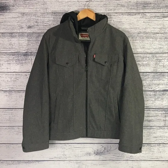 Levi’s Soft Shell Hooded Trucker Jacket Gray Large