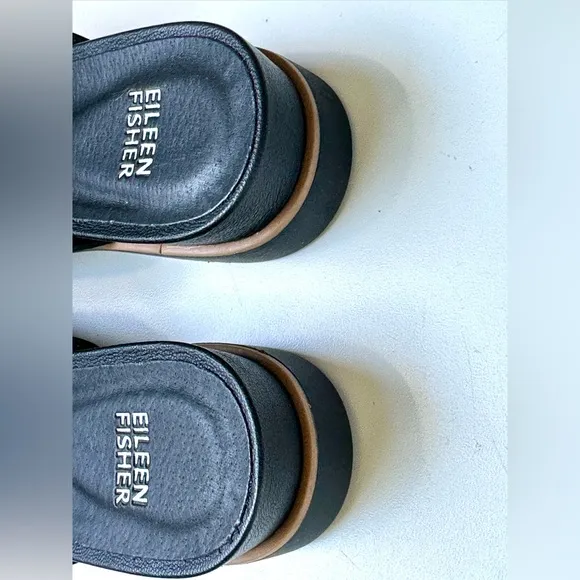 Like New Eileen Fisher Leather Slides, black, size 7.5