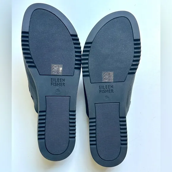 Like New Eileen Fisher Leather Slides, black, size 7.5
