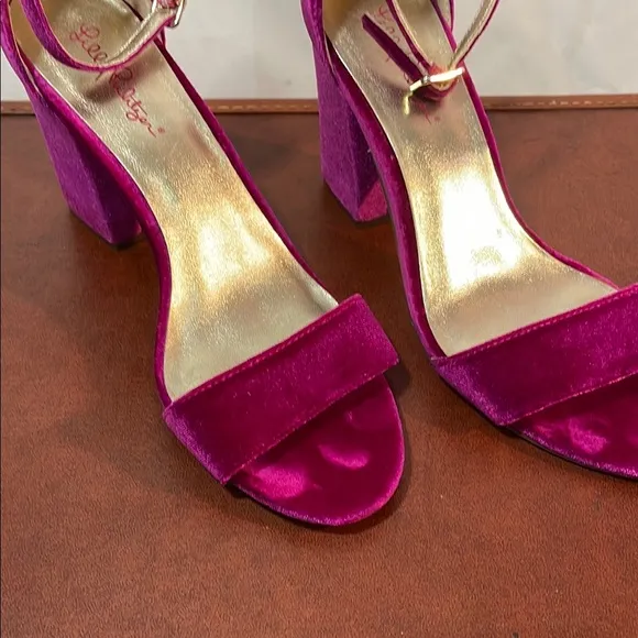Lilly Pulitzer Women’s 10 Velvet  Pink Fuschia Elegant Ankle Stap Open Toe Heels