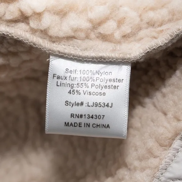 Line &amp; Dot. Milan Sherpa Puffer Jacket | Padded Teddy Coat Cream NWT
