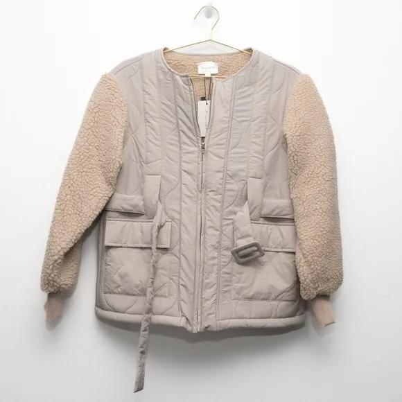 Line &amp; Dot. Milan Sherpa Puffer Jacket | Padded Teddy Coat Cream NWT