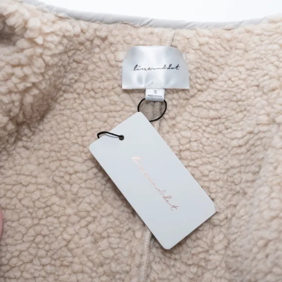 Line &amp; Dot. Milan Sherpa Puffer Jacket | Padded Teddy Coat Cream NWT