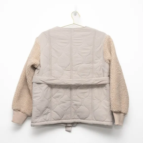 Line &amp; Dot. Milan Sherpa Puffer Jacket | Padded Teddy Coat Cream NWT