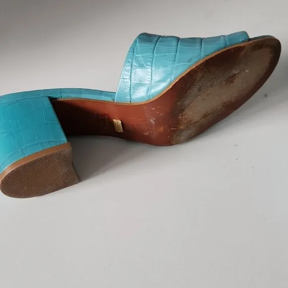L'INTERVALLE | Kenya Croco sandals heels patent leather Turquoise Blue Sz 8