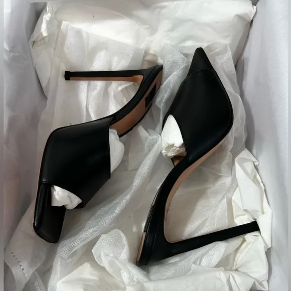Lita By Ciara Black Leather Solid Square Toe Slides Size 39 Made In Italy New