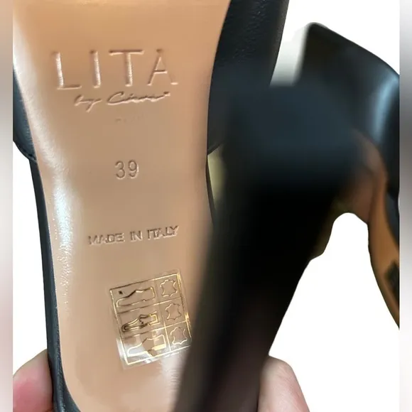 Lita By Ciara Black Leather Solid Square Toe Slides Size 39 Made In Italy New