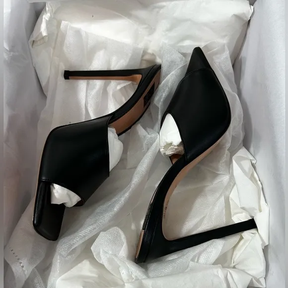 Lita By Ciara Black Leather Solid Square Toe Slides Size 39 Made In Italy New