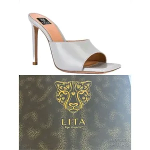 LITA by Ciara Silver Leather Stiletto Slides 39