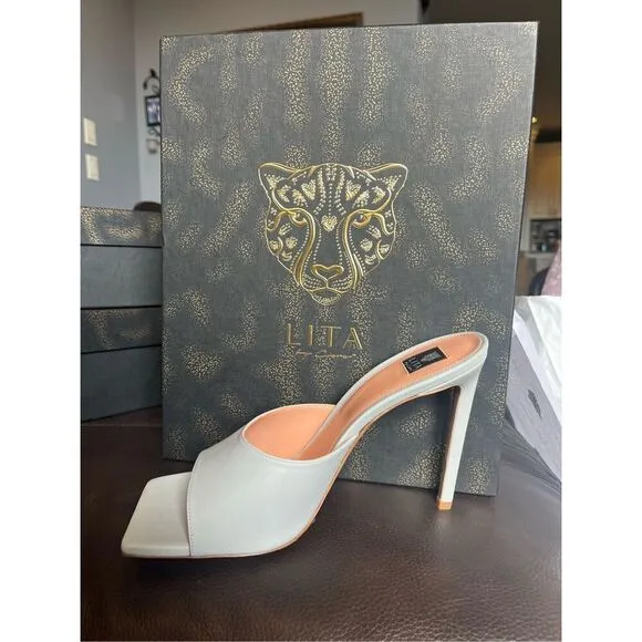 LITA by Ciara Silver Leather Stiletto Slides 39