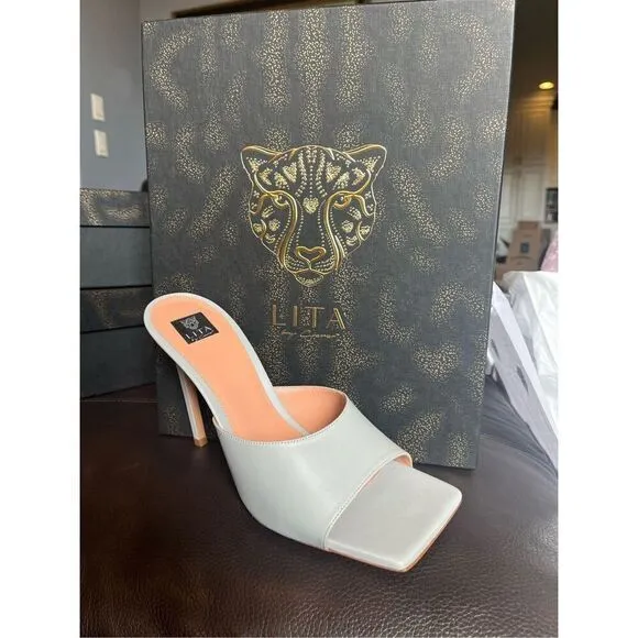 LITA by Ciara Silver Leather Stiletto Slides 39