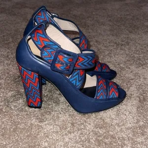 LK Bennett Red and Blue Chevron Block Heel - size 40