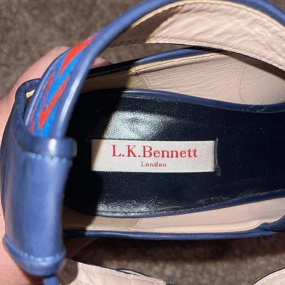 LK Bennett Red and Blue Chevron Block Heel - size 40