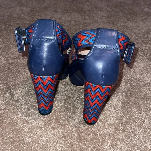 LK Bennett Red and Blue Chevron Block Heel - size 40
