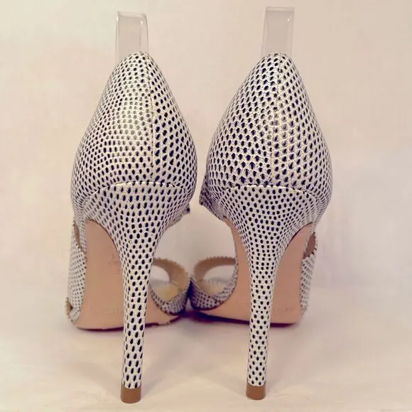 L.K.BENNETT OF LONDON BLACK AND WHITE OPEN TOE HEELS SIZE 6.5 (37) EUC