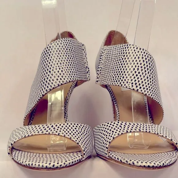 L.K.BENNETT OF LONDON BLACK AND WHITE OPEN TOE HEELS SIZE 6.5 (37) EUC