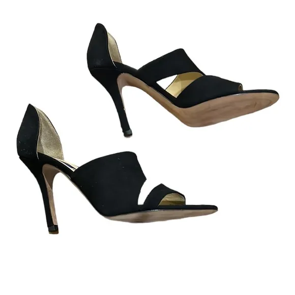 LN Dee Keller Black Suede D’Orsay Strappy Open Toe Stiletto Heels - 38.5 / 7.5
