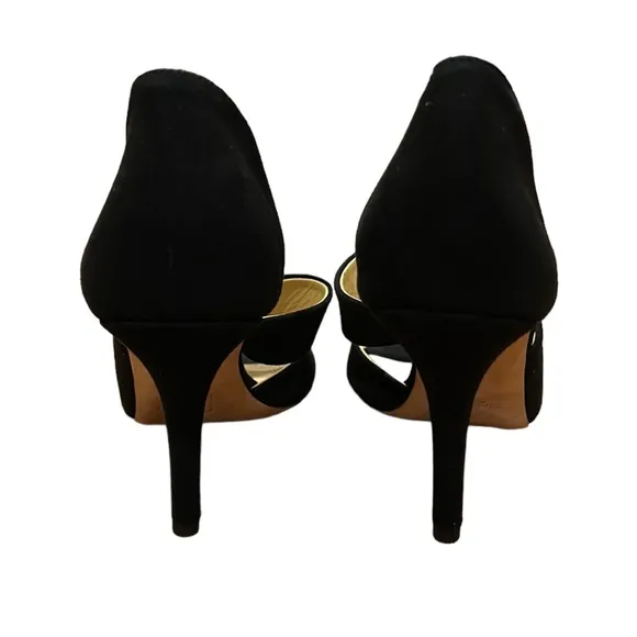 LN Dee Keller Black Suede D’Orsay Strappy Open Toe Stiletto Heels - 38.5 / 7.5