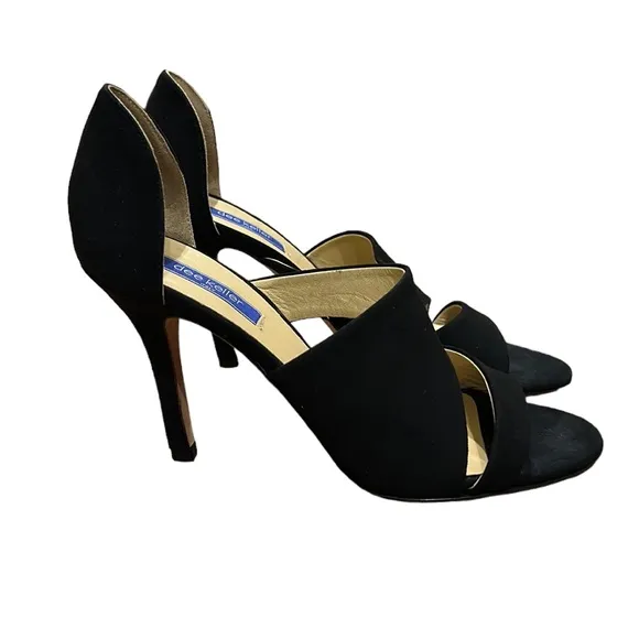 LN Dee Keller Black Suede D’Orsay Strappy Open Toe Stiletto Heels - 38.5 / 7.5