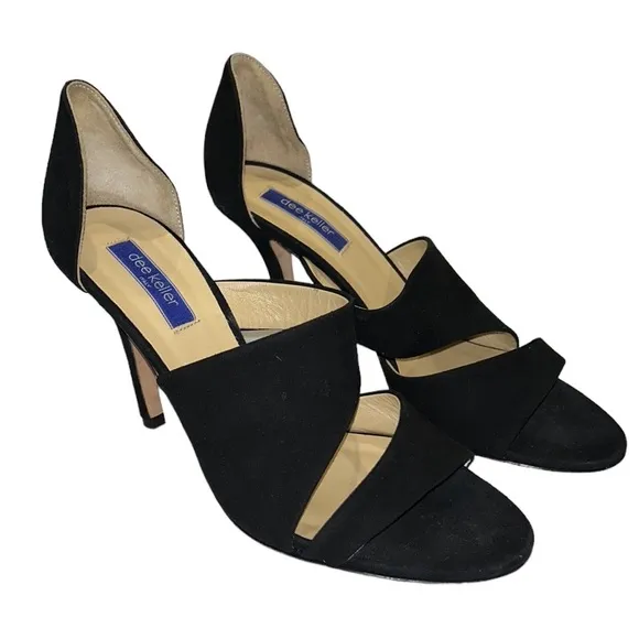 LN Dee Keller Black Suede D’Orsay Strappy Open Toe Stiletto Heels - 38.5 / 7.5