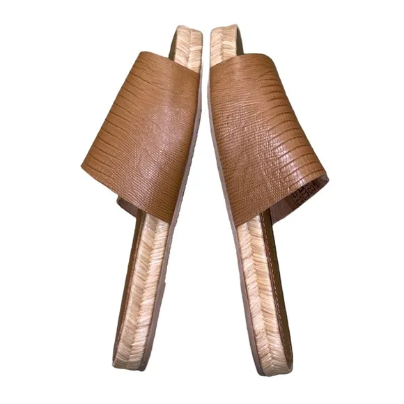LN Kaanas Tan Embossed Leather Espadrille Slides Sandals - 7