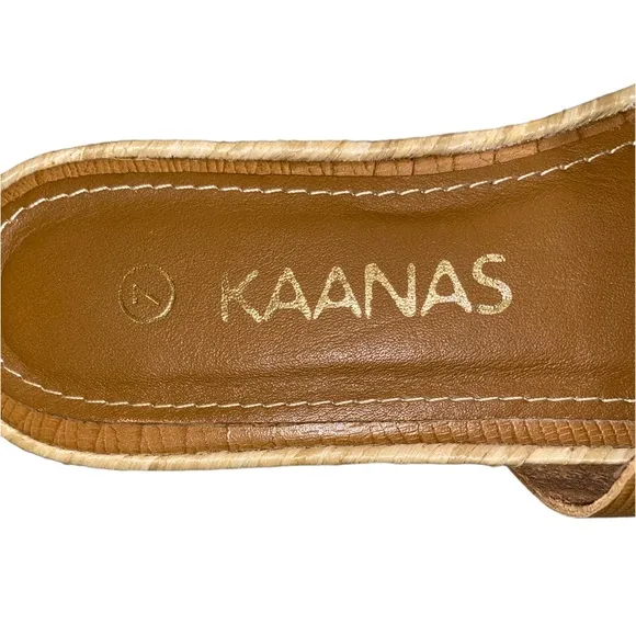 LN Kaanas Tan Embossed Leather Espadrille Slides Sandals - 7